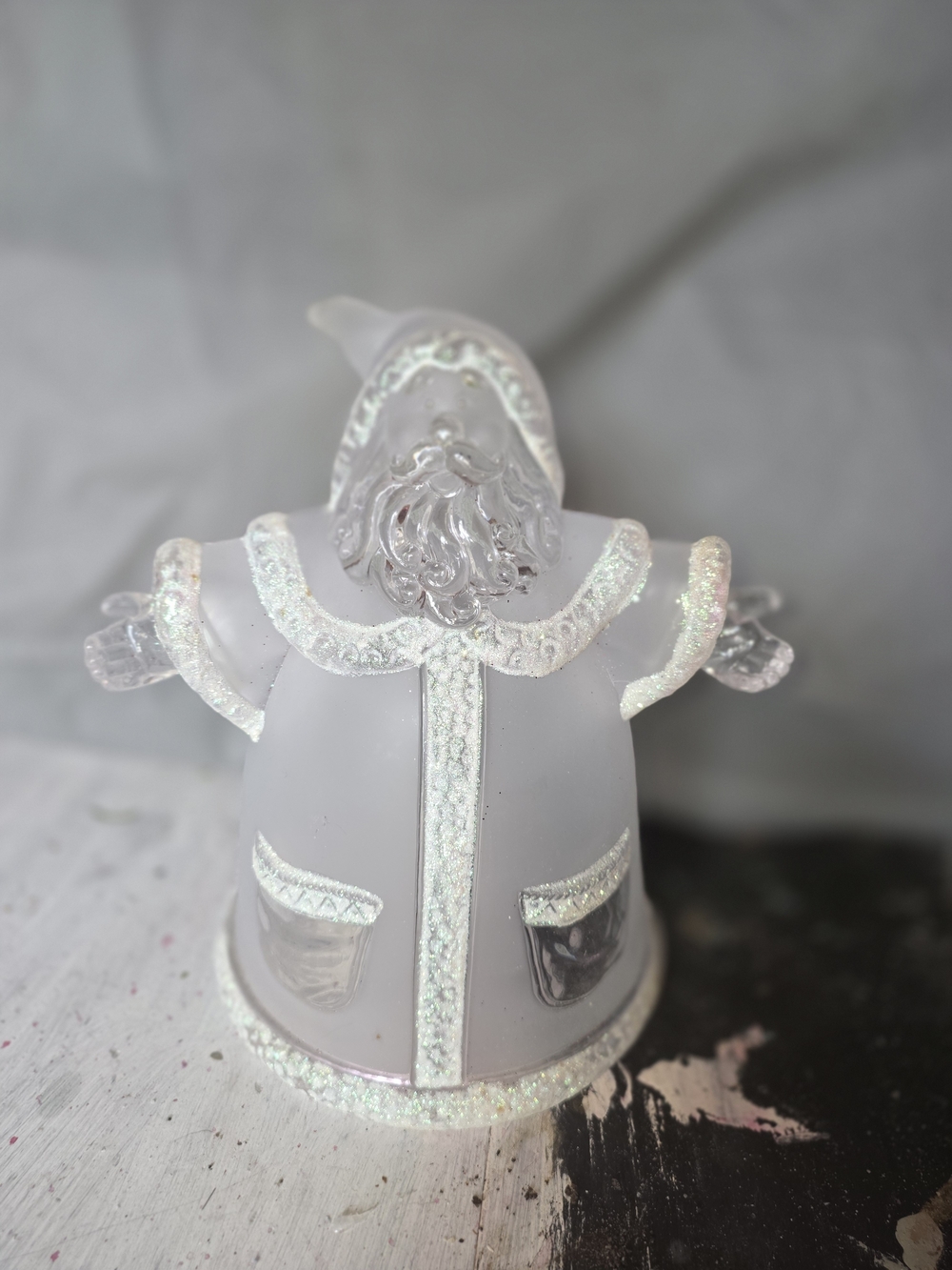 Iridescent White Santa Figurine Decorative Holiday Art